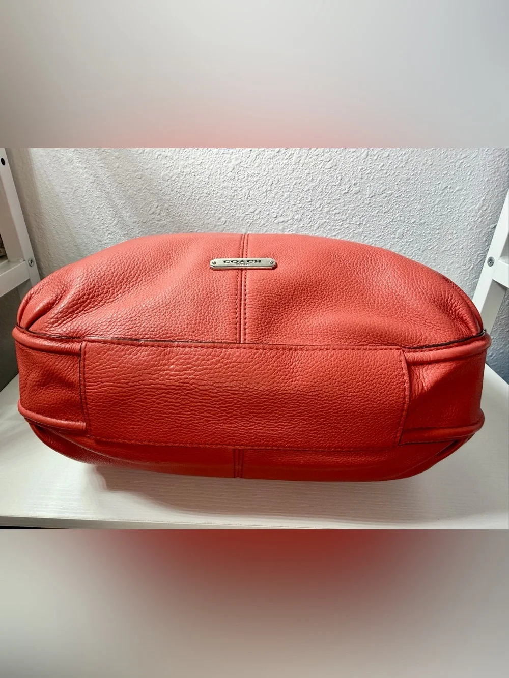 Coach Avery Pebble Leather Hobo Purse Handbag Sienna/Orange Coral